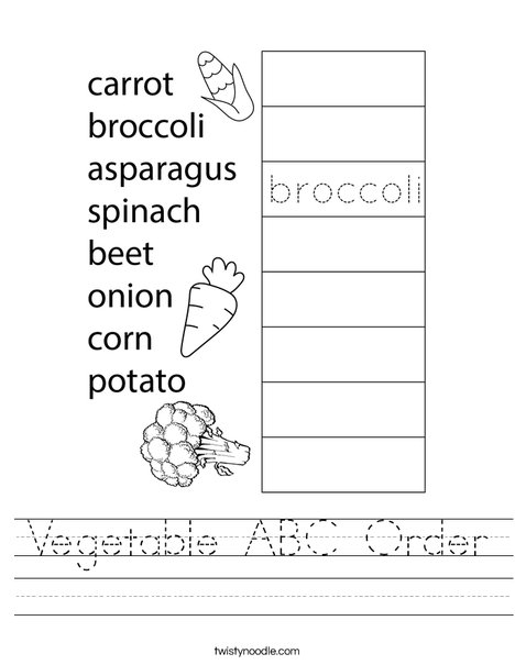 Vegetable ABC Order Worksheet