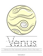 Venus is the second planet from the sun Handwriting Sheet