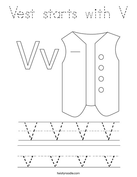 Download Vest starts with V Coloring Page - Tracing - Twisty Noodle