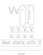 Vest starts with V Handwriting Sheet