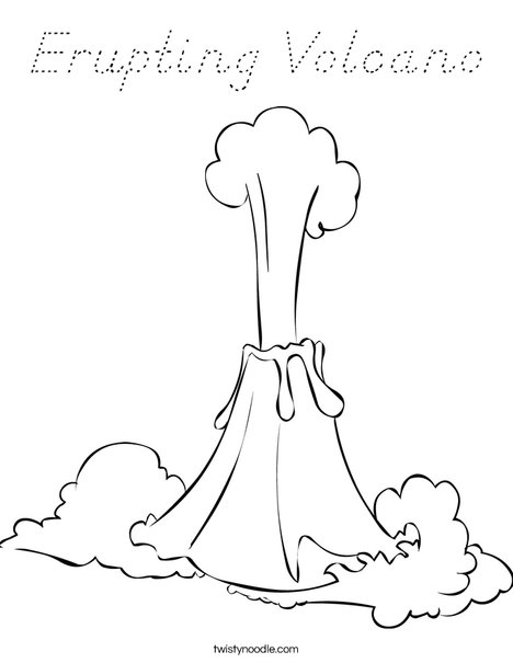 Erupting Volcano Coloring Page - D'Nealian - Twisty Noodle