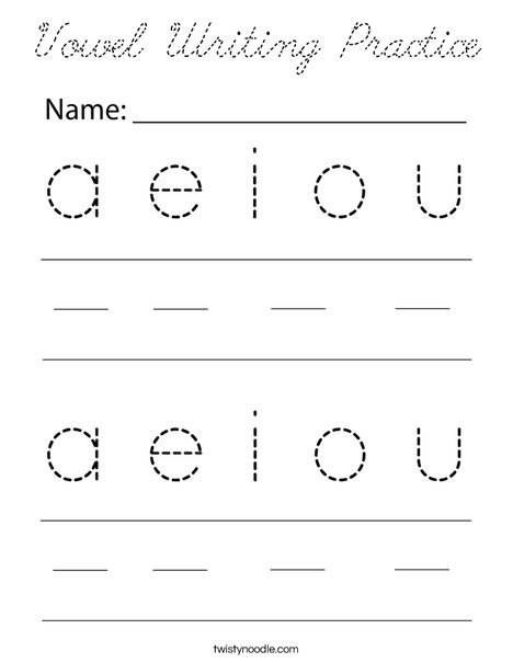 Vowel Writing Practice Coloring Page