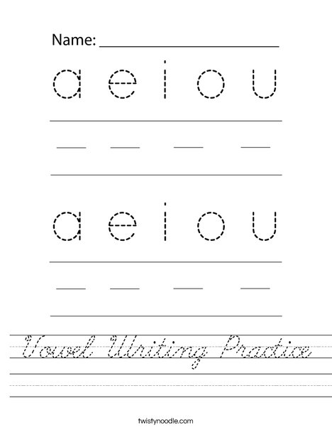 Vowel Writing Practice Worksheet