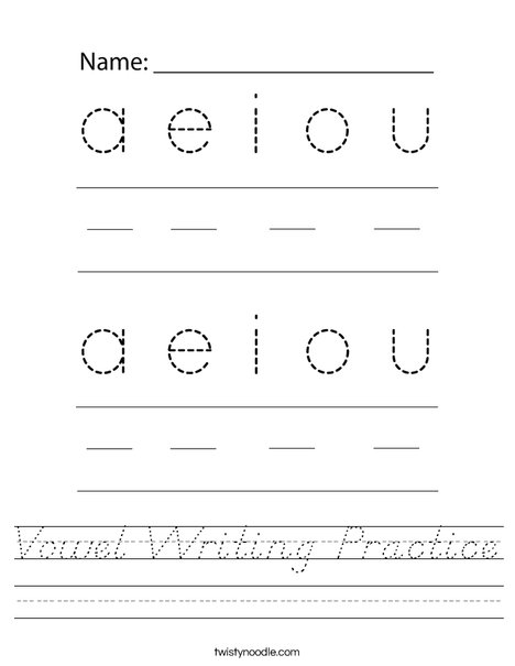 Vowel Writing Practice Worksheet