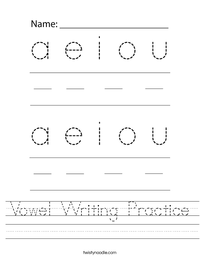 Vowel Writing Practice Worksheet