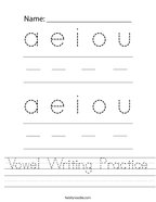 Vowel Writing Practice Handwriting Sheet