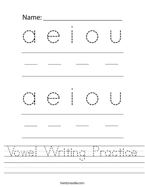 Vowel Writing Practice Worksheet