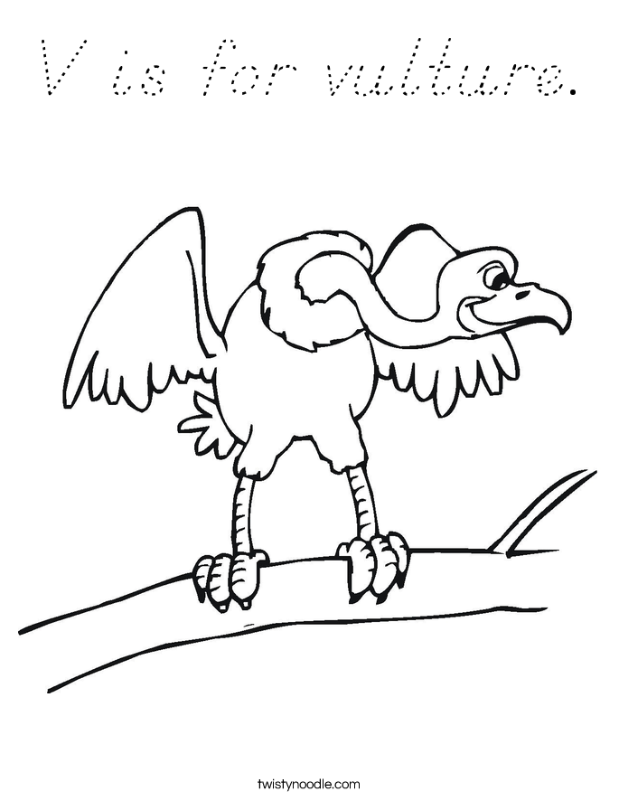 V is for vulture. Coloring Page
