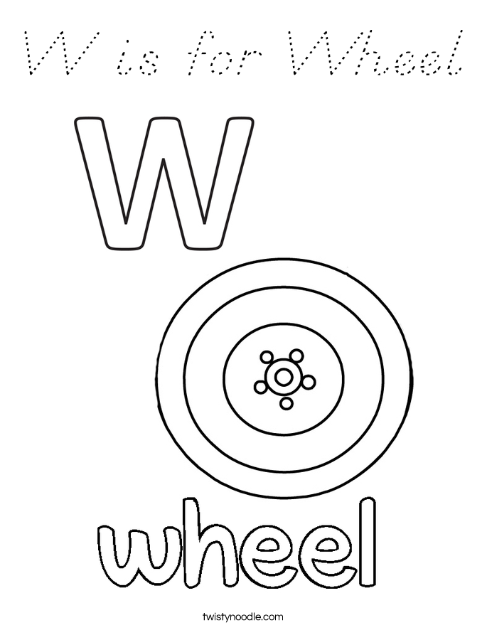 W is for Wheel Coloring Page