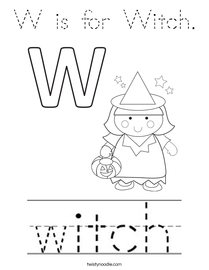 W is for Witch. Coloring Page