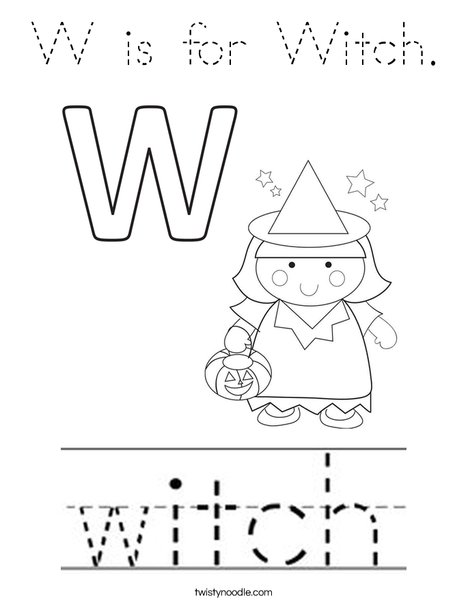 W is for Witch Coloring Page