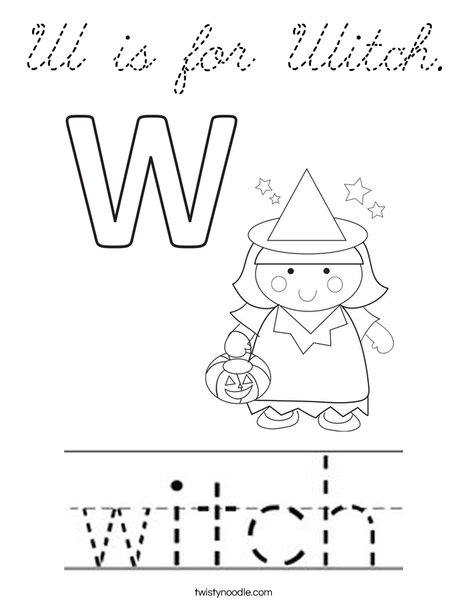 W is for Witch Coloring Page