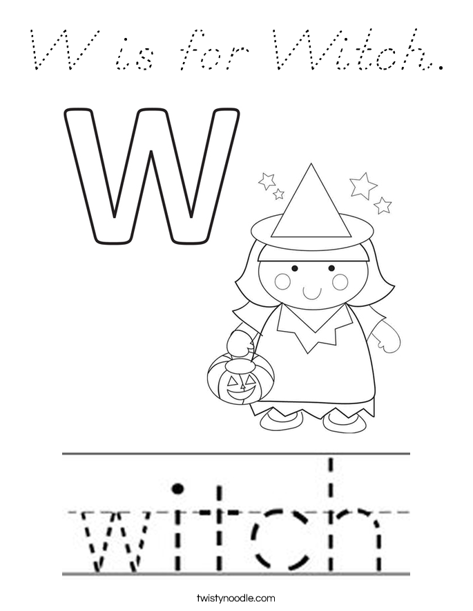 W is for Witch. Coloring Page
