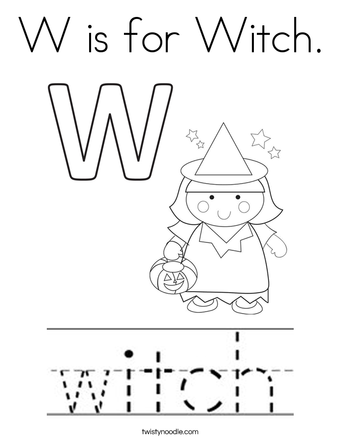W is for Witch. Coloring Page