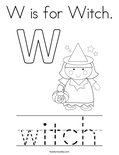 W is for Witch. Coloring Page