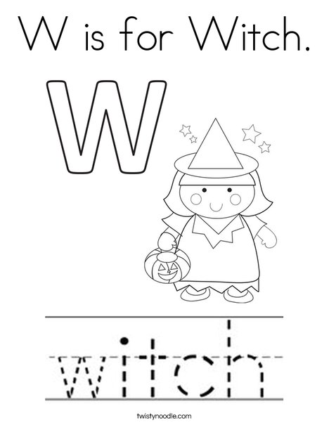 W is for Witch Coloring Page