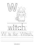 W is for Witch. Worksheet