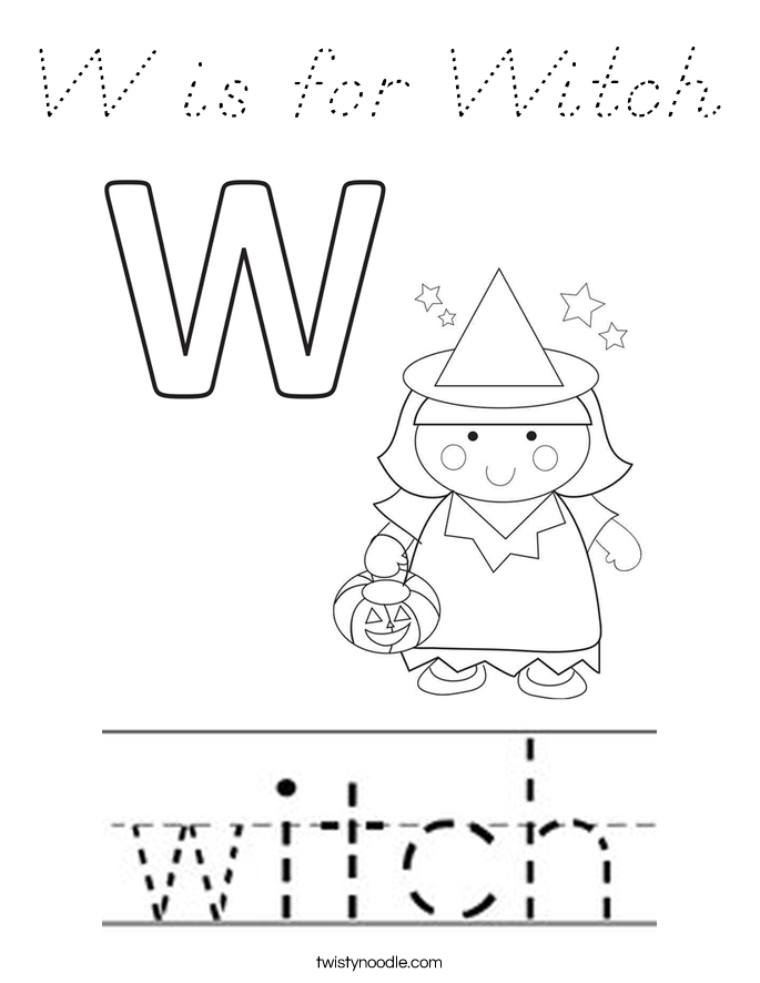W is for Witch Coloring Page