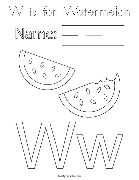 W is Watermelon Coloring Page