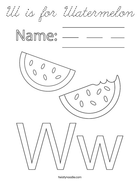 W is Watermelon Coloring Page