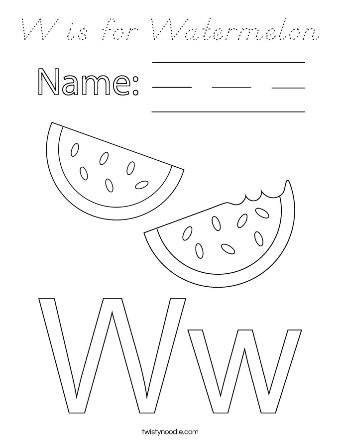 W is for Watermelon Coloring Page