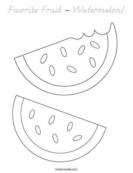 Favorite Fruit - Watermelon Coloring Page - D'Nealian - Twisty Noodle