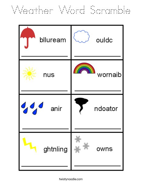 Weather Word Scramble Coloring Page