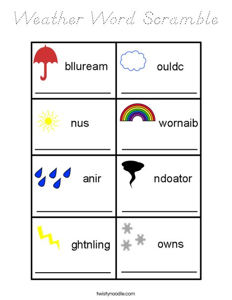 Weather Word Scramble Coloring Page