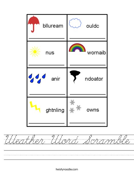 Weather Word Scramble Worksheet