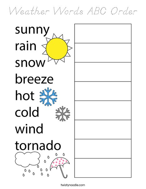 Weather Words ABC Order Coloring Page