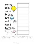 Weather Words ABC Order Handwriting Sheet