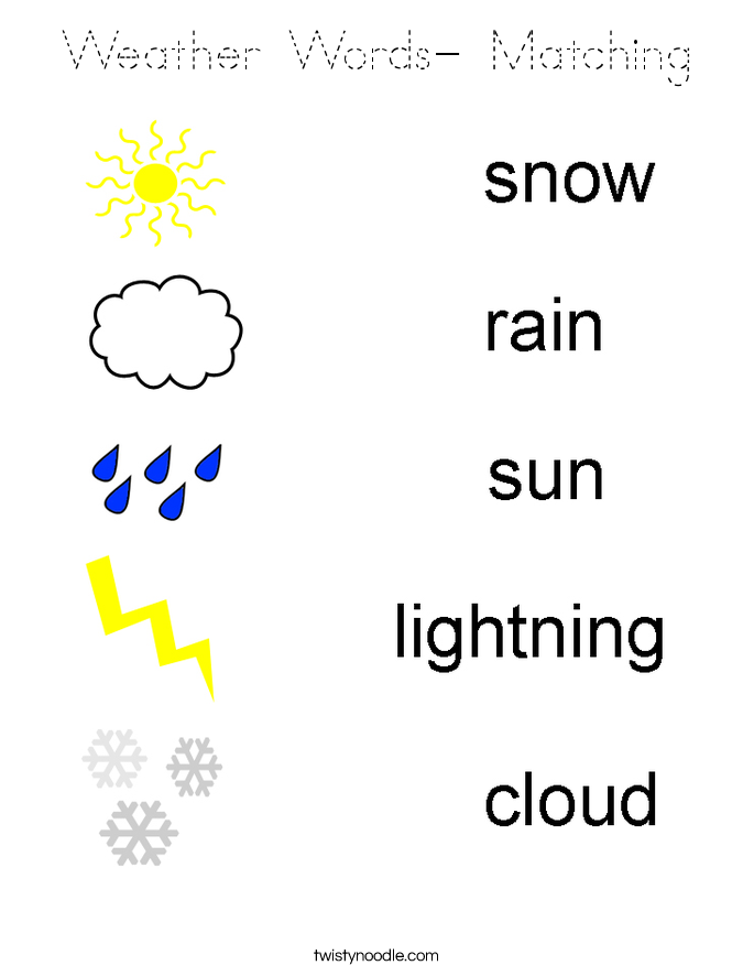 Weather Words- Matching Coloring Page