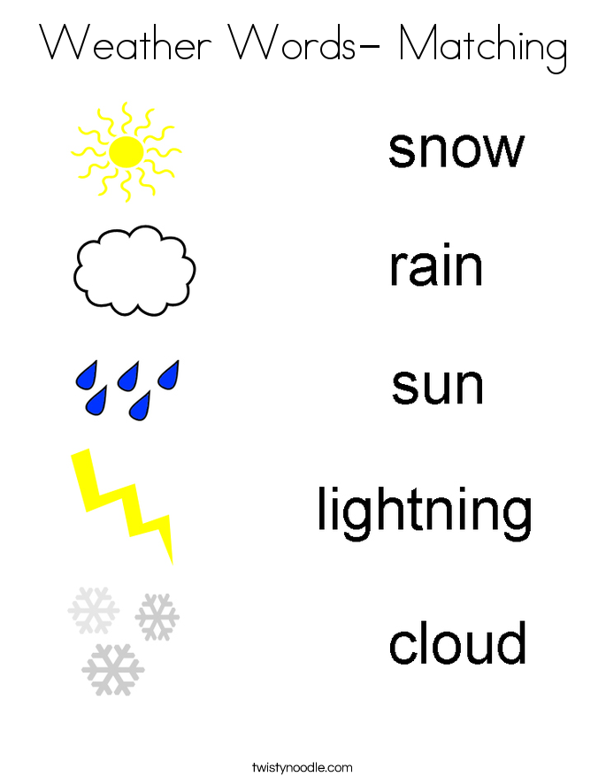 Weather Words- Matching Coloring Page