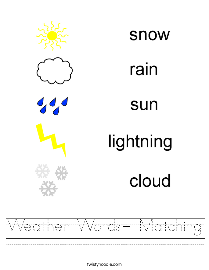 weather words matching worksheet twisty noodle