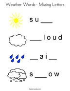 Weather Words- Missing Letters Coloring Page