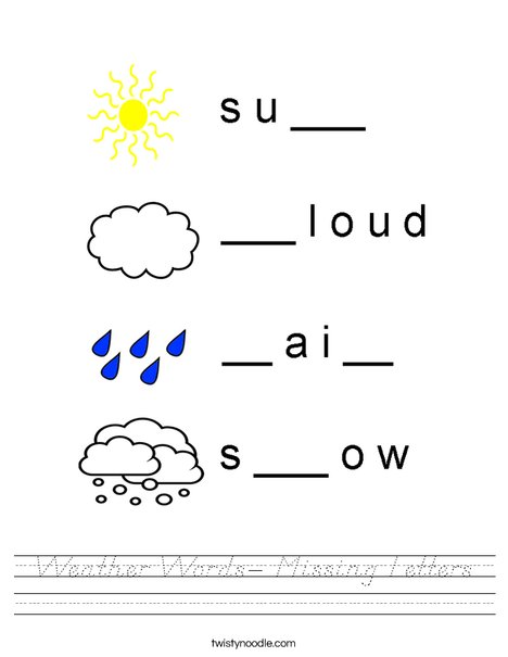 Weather Words- Missing Letters Worksheet