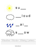 Weather Words- Missing Letters Handwriting Sheet