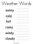 Weather Words Coloring Page