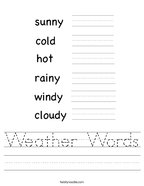 Weather Words Handwriting Sheet