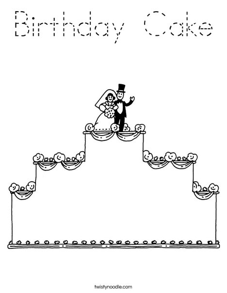 Wedding Cake with topper Coloring Page