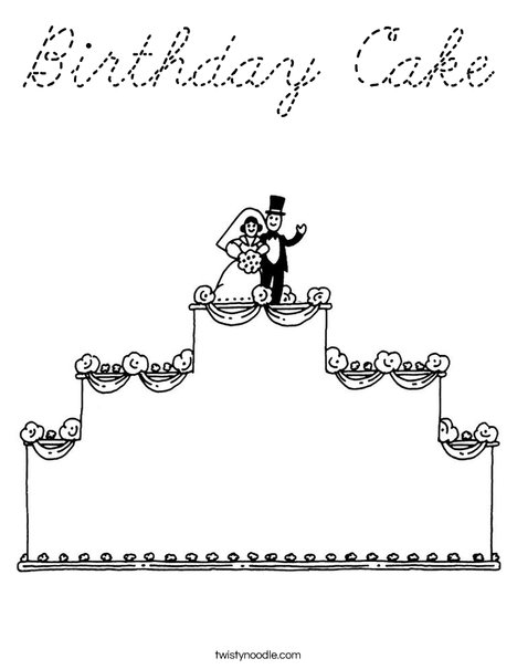 Wedding Cake with topper Coloring Page