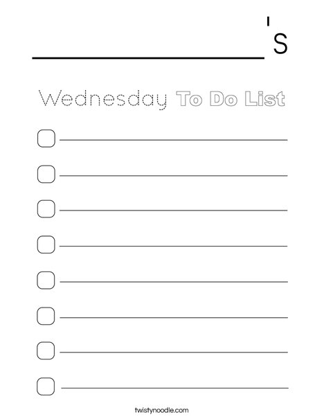 Wednesday To Do List Coloring Page