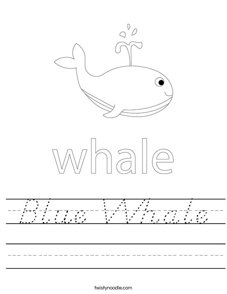 Blue Whale Worksheet - D'Nealian - Twisty Noodle