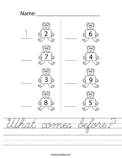 What comes before? Worksheet