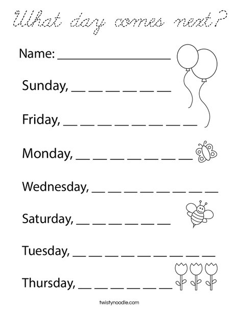 What day comes next? Coloring Page