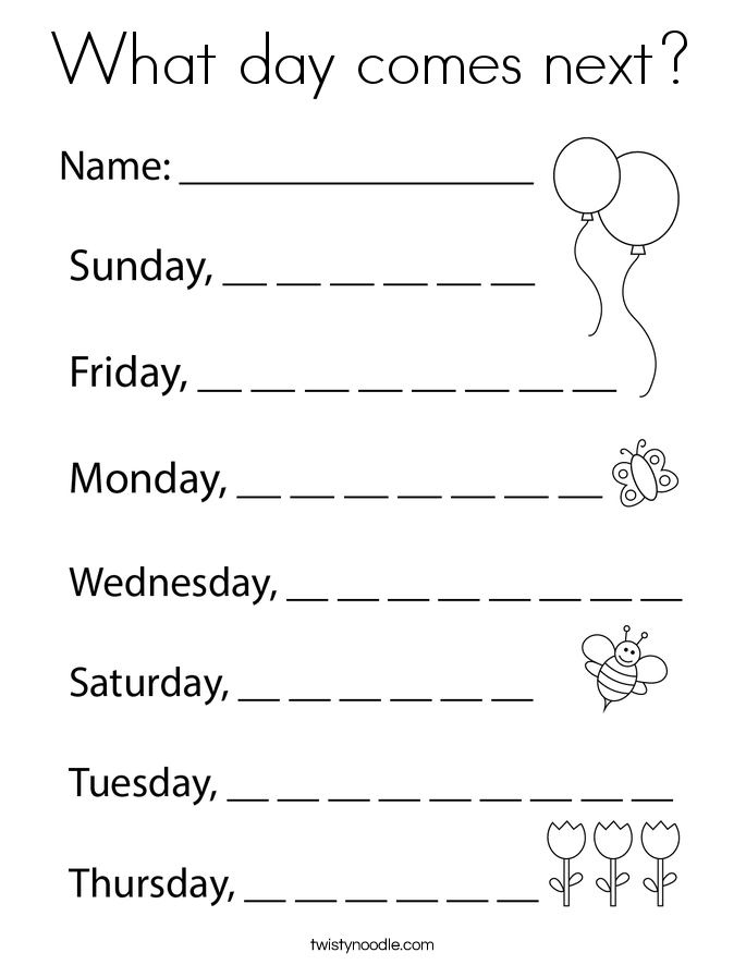 What day comes next? Coloring Page