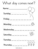 What day comes next Coloring Page