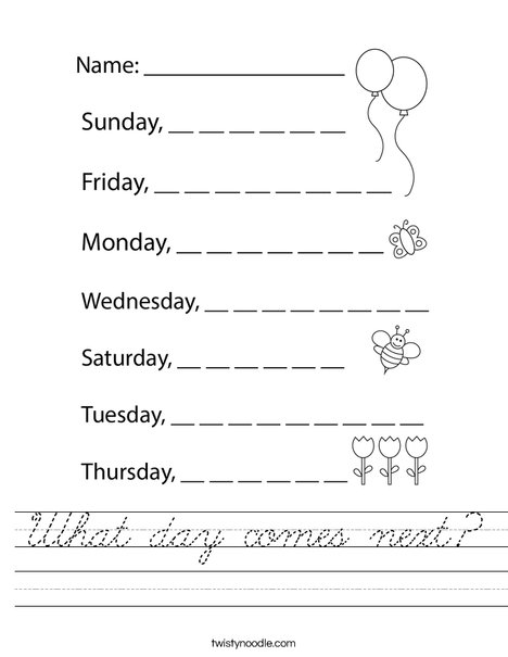 What day comes next? Worksheet