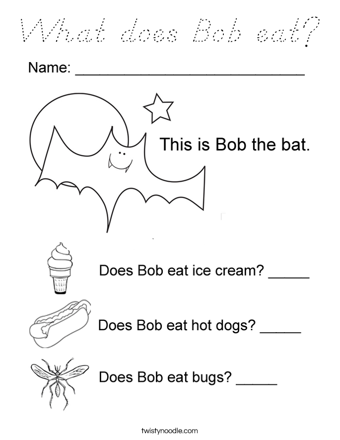 What does Bob eat? Coloring Page