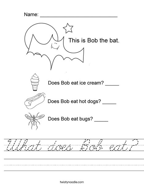 What does Bob eat? Worksheet